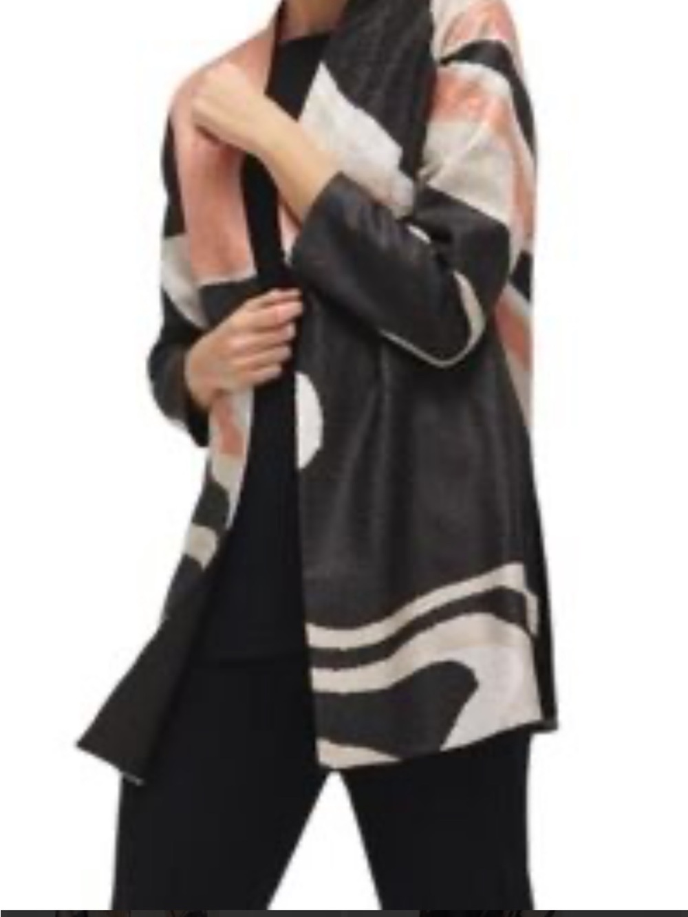 Chico's Open-Front Abstract Textured Topper Jacket - Black, Cream & Terracotta